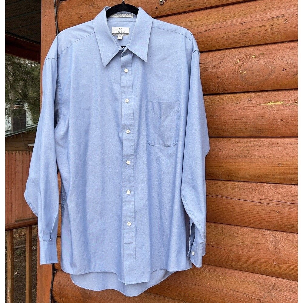 ENRO Ultra Pinpoint Pima Oxford Dress Shirt Blue Made In Hong Kong Size 17 34/35